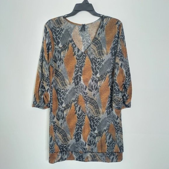 Lapis Women’s L Tunic top Semi Sheer ined Animal Print Ruched 3/4 Sleeve Large - Picture 1 of 9